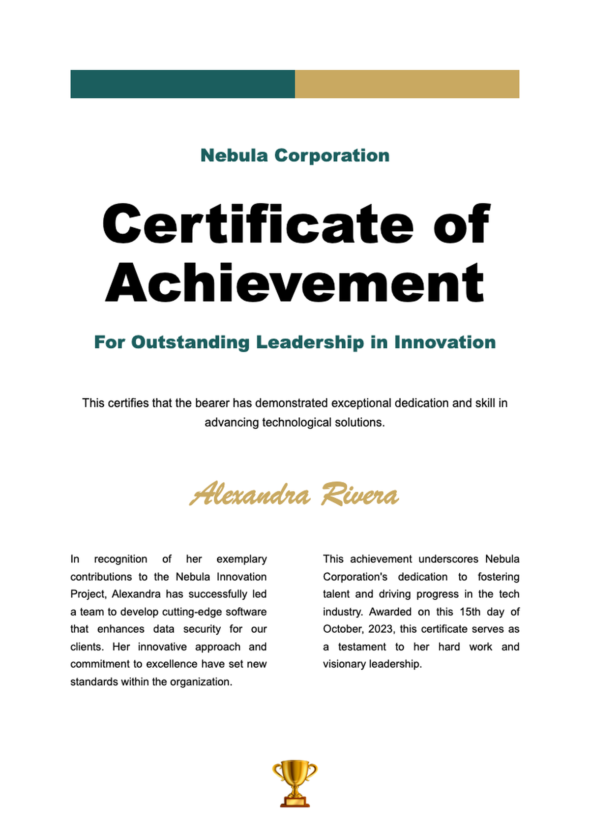 Corporate achievement certificate with green and gold border and signatures_variant_2
